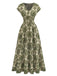 Robe Maxi Taille Empire Col V Floral Ornemental Boho Années 70