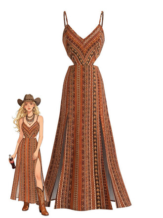 Robe longue bohème fines bretelles années 70