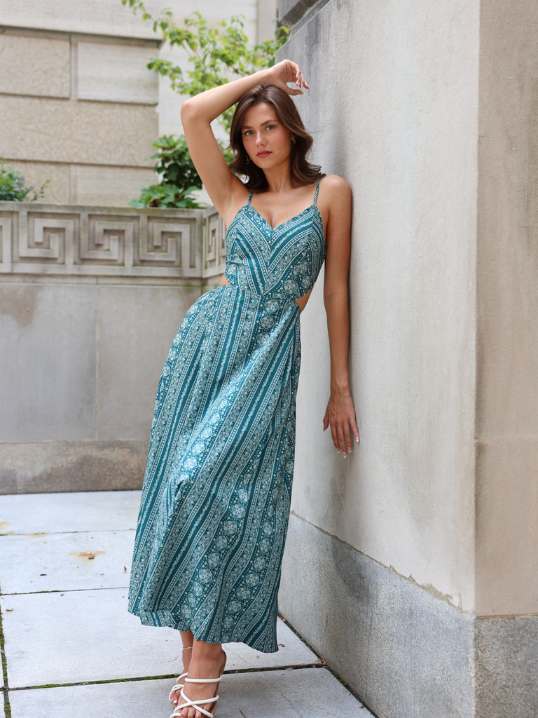 Robe longue bohème fines bretelles années 70