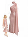 Robe sirène satin orange et rose épaule et écharpe années 1930