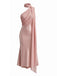 Robe sirène satin orange et rose épaule et écharpe années 1930