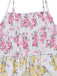 Robe Multicolore Smocké Floral Dentelle à Étages Maxi Années 1970 2