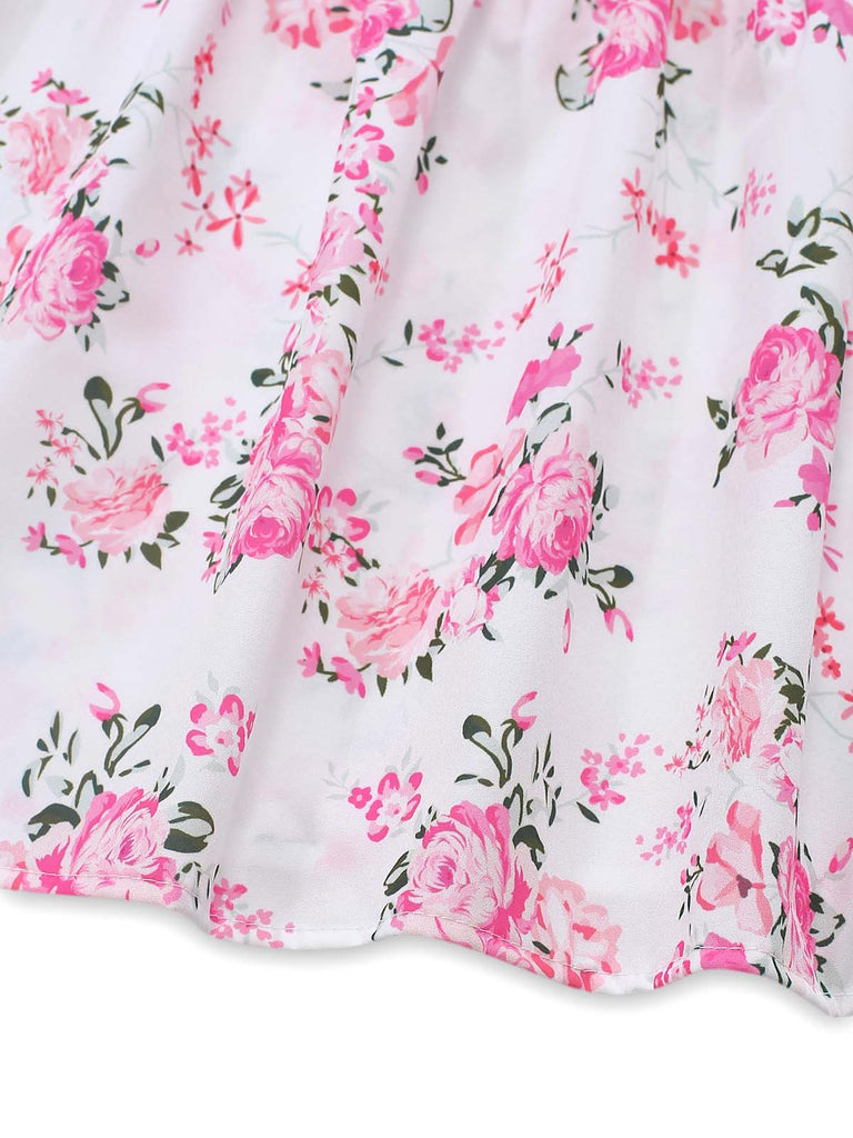 Robe Multicolore Smocké Floral Dentelle à Étages Maxi Années 1970 3