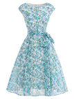 [Prévente] Robe Évasée Florale Col Bateau Ceinture à Nouer Années 1950 2