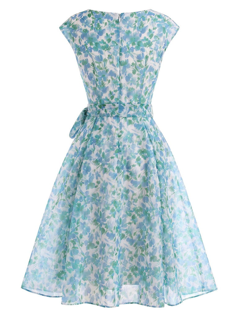 [Prévente] Robe Évasée Florale Col Bateau Ceinture à Nouer Années 1950 4