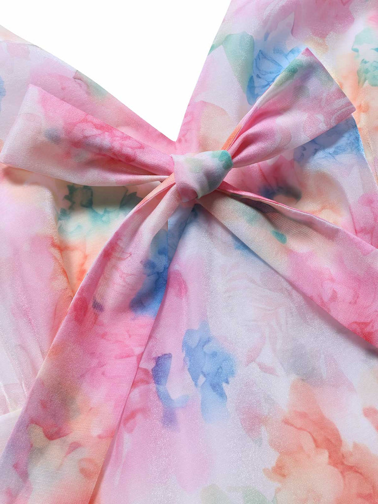 [Prévente] Robe Florale Aquarelle Dentelle Nœud Multicolore Années 1950 6