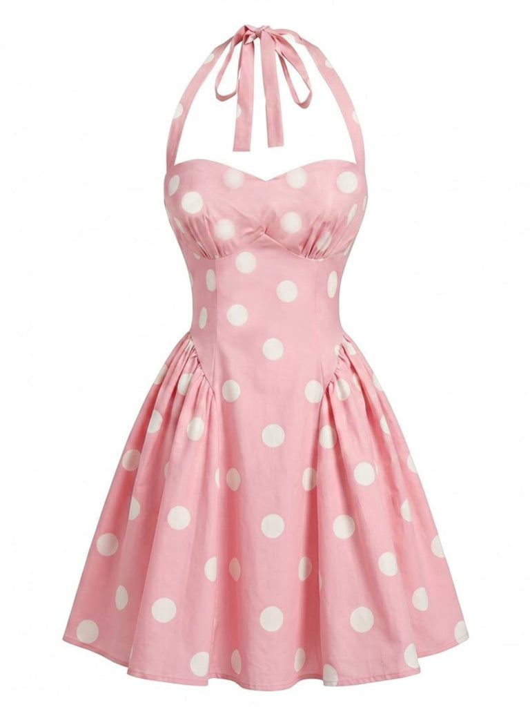 Robe Floral Halter Évasé Nœud Col Mini Blanc Années 1950 7