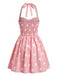 Robe Floral Halter Évasé Nœud Col Mini Blanc Années 1950 8