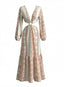 Robe longue bohème col V motif géométrique et découpes années 70