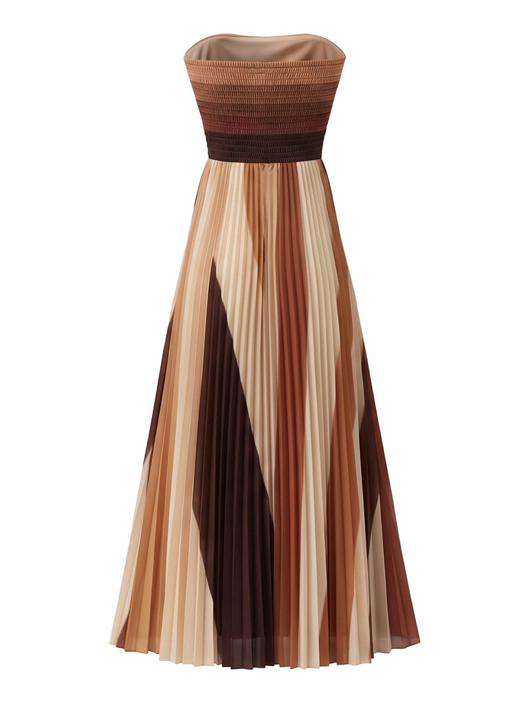 [Prévente] Robe longue bustier plissée marron années 1970