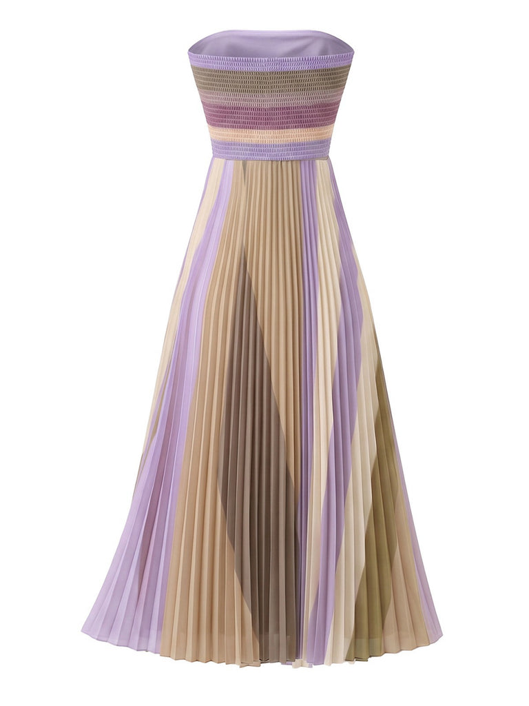 Robe longue bustier plissée arc-en-ciel années 1970