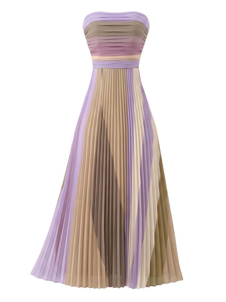 Robe longue bustier plissée arc-en-ciel années 1970
