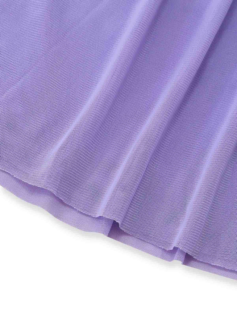 Robe Mini Babydoll Bustier en Tulle avec Foulard Lavande Années 70