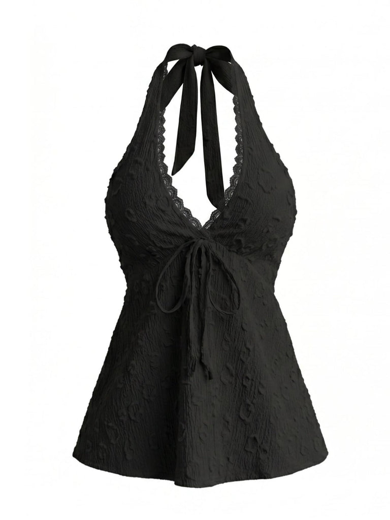 Tops Dos Nu Dentelle-Trim Jacquard Années 1970 6