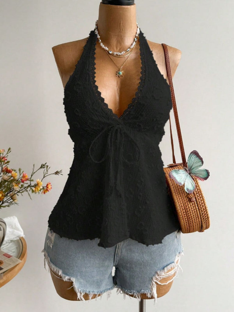 Tops Dos Nu Dentelle-Trim Jacquard Années 1970 7
