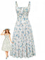 Robe Col Carré Petites Fleurs Bleue Années 40