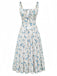 Robe Nouage Avant Col Carré Petites Fleurs Bleue Années 40