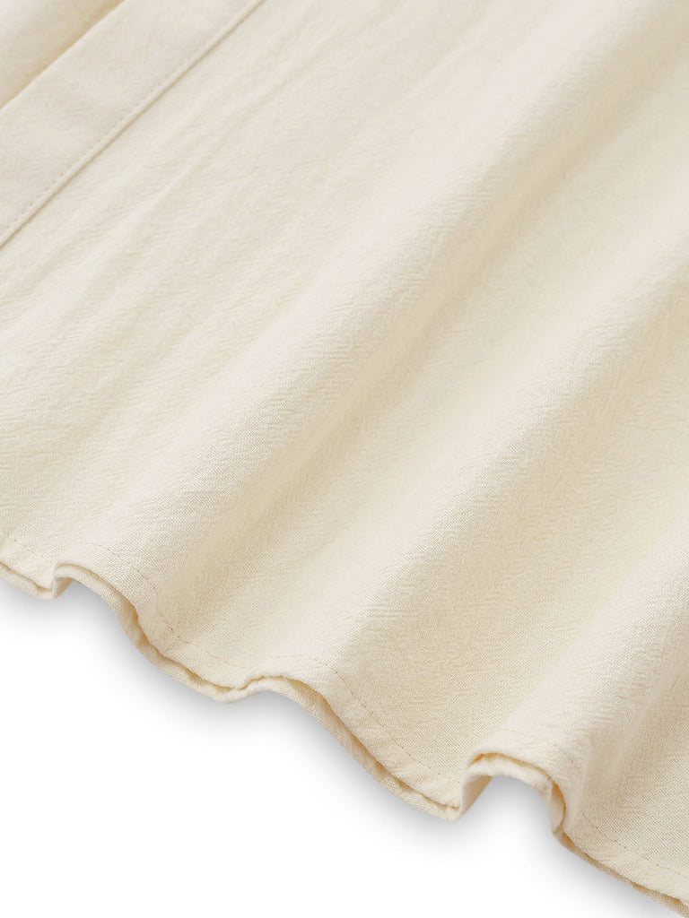 Robe Florale Manches Courtes Brodée Beige Années 1940 7