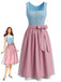 Ensemble 2PCS bleu avec robe sans manches à col carré et tablier rose Années 1950