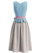 Ensemble 2PCS bleu avec robe sans manches à col carré et tablier rose Années 1950