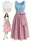 3PCS Robe sans manches à col carré et tablier rose et top Années 1950