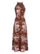 Robe Maxi Fendue Dos-Nu Floral Boho Rouge Années 70