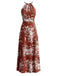 Robe Maxi Fendue Dos-Nu Floral Boho Rouge Années 70