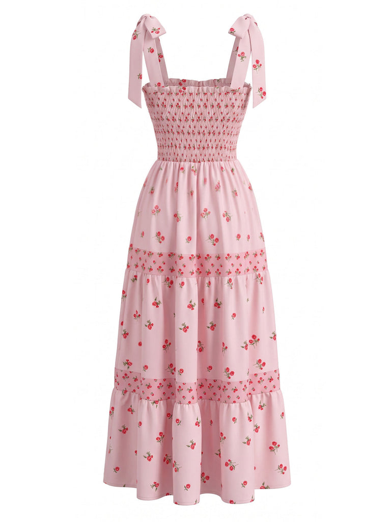 Robe Maxi Petites Fleurs Rose Années 40