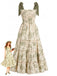 Robe à Étages Nouage Épaule Floral Verte Années 40