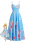 Robe Bretelles Spaghetti Col Cœur Floral Bleue Années 1940