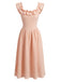 Robe Rose Col Carré Volant Smocké Années 1940 2