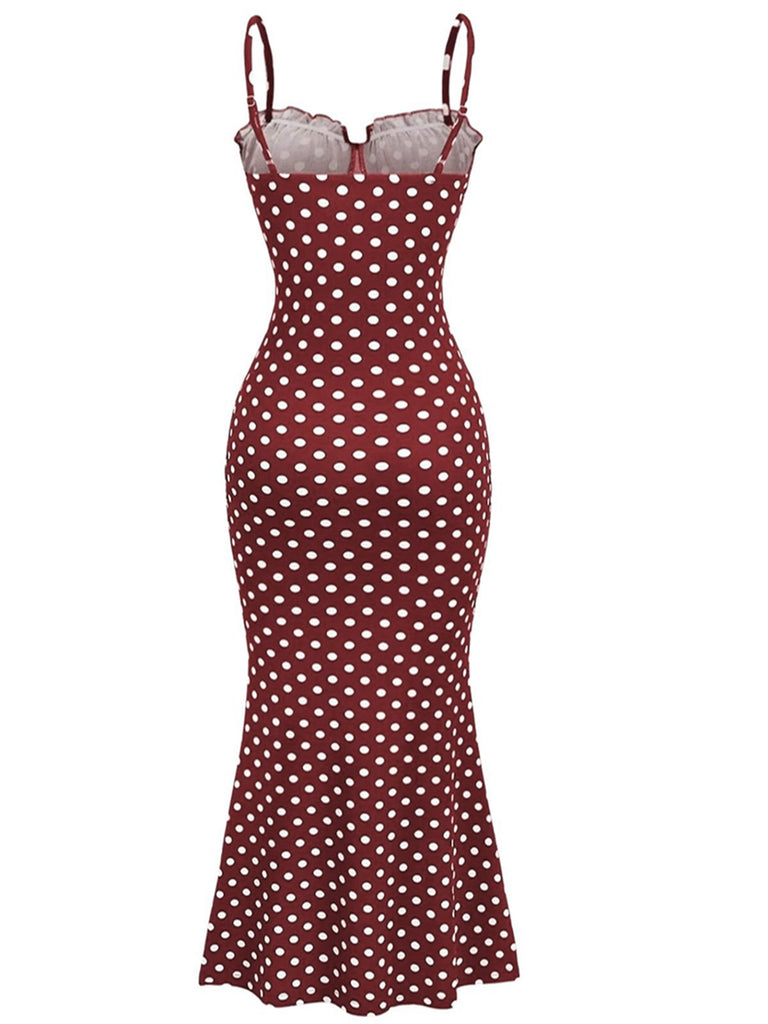 [Prévente] Robe rouge pois fines bretelles et coupe sirène années 1930