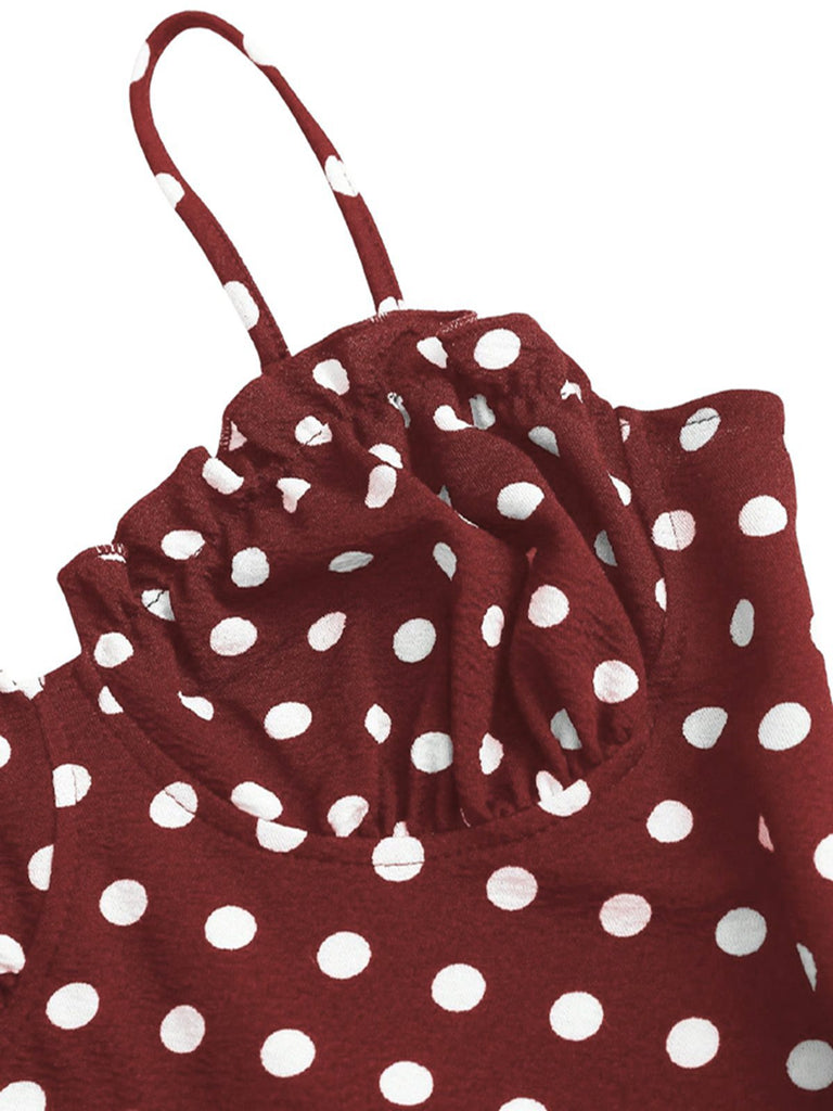 [Prévente] Robe rouge pois fines bretelles et coupe sirène années 1930
