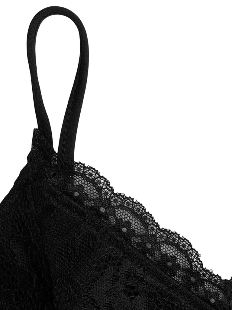 Combishort à Bretelles Spaghetti Ceinturé Dentelle Patchwork Années 60