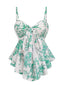 Haut vert bretelles fines imprimé façon porcelaine années 1960