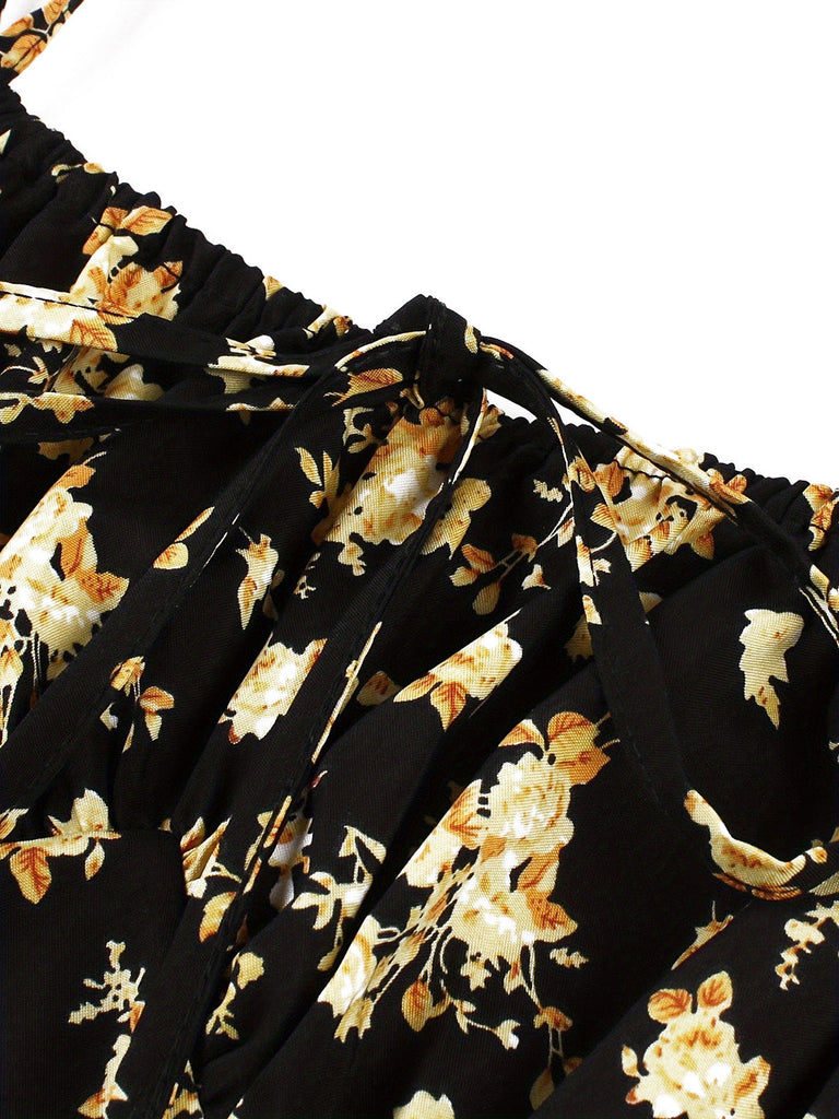 Robe Évasée Florale Sans Manches Bretelles Fines Années 1940 9