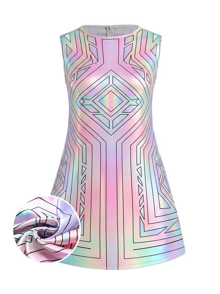 [Prévente] Robe Mini Ligne A sans Manches Géométrique Argent Irisé Années 60