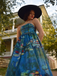 Robe bustier vert pâle motif nénuphars et décolleté cœur années 50