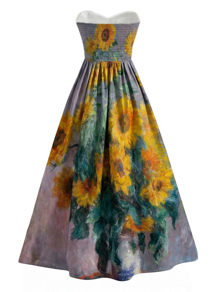 [Prévente] Robe bustier vert pâle motif nénuphars et décolleté cœur années 50