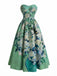 [Prévente] Robe bustier vert pâle motif nénuphars et décolleté cœur années 50