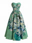[Prévente] Robe bustier vert pâle motif nénuphars et décolleté cœur années 50