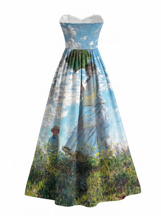 [Prévente] Robe bleu clair sans bretelles décolleté cœur ombrelle années 50