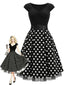 [Prévente] Robe évasée noire maille pois manches courtes et ceinture années 50