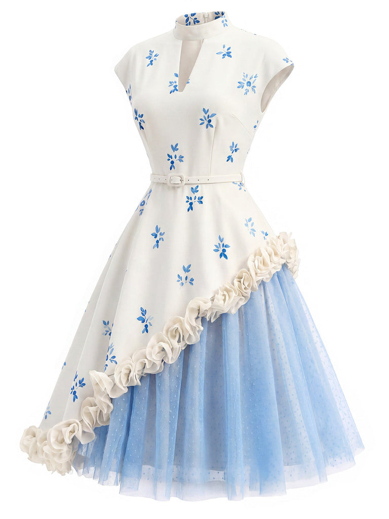 [Prévente] Robe Col Montant Rosette 3D Tulle à Pois Années 50