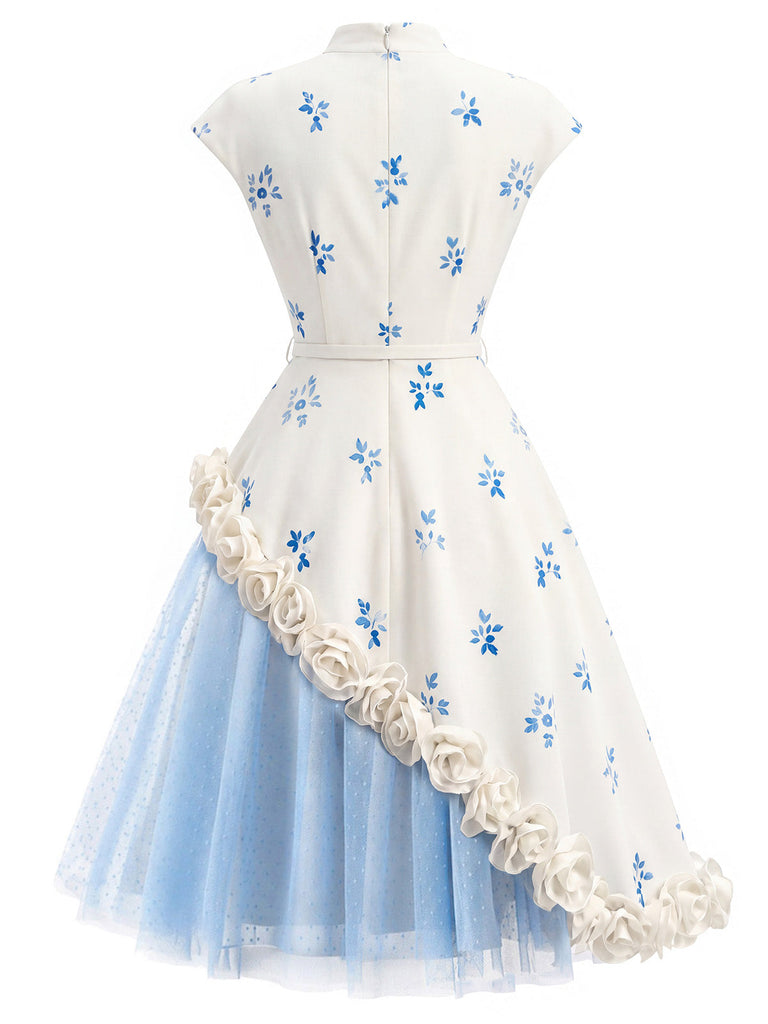 [Prévente] Robe Col Montant Rosette 3D Tulle à Pois Années 50