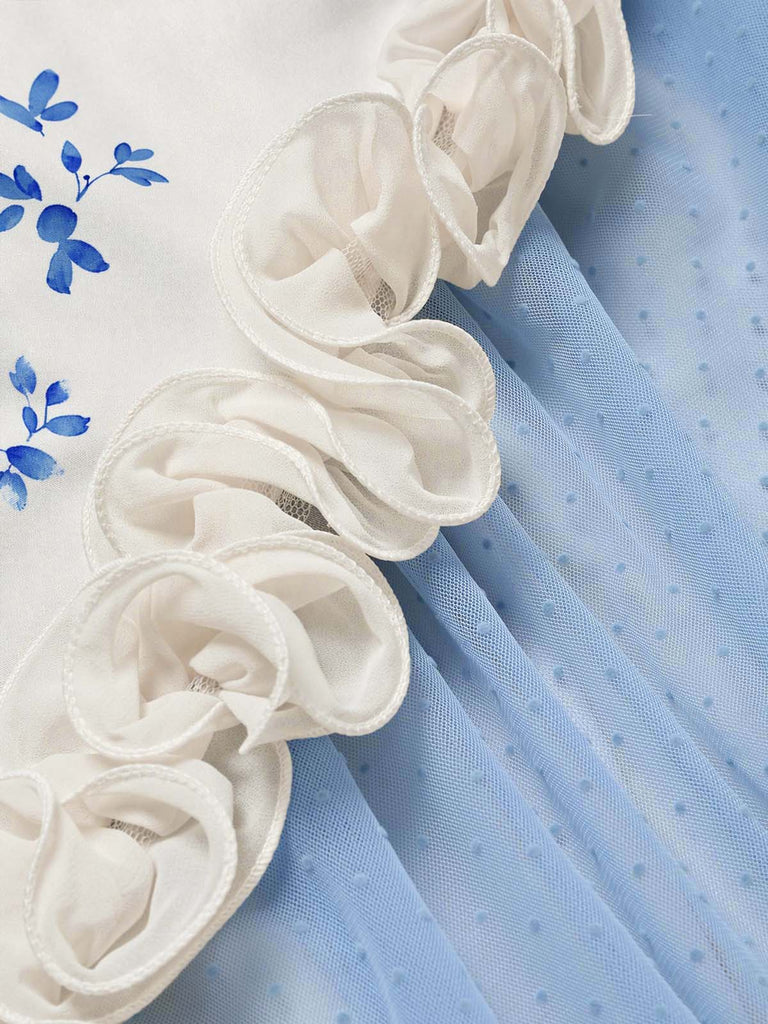 [Prévente] Robe Col Montant Rosette 3D Tulle à Pois Années 50