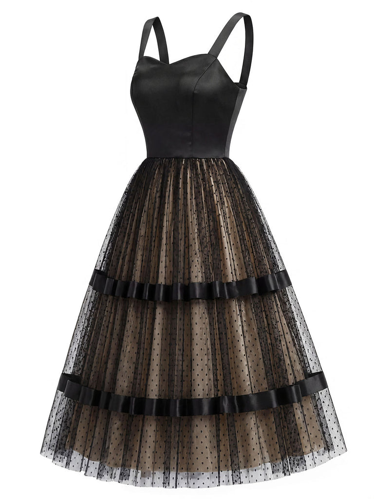 [Prévente] Robe en Satin Patchwork Tulle à Pois Années 50