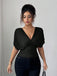 Blouse Col V Ruched Taille Drapé Shoulder Années 1930