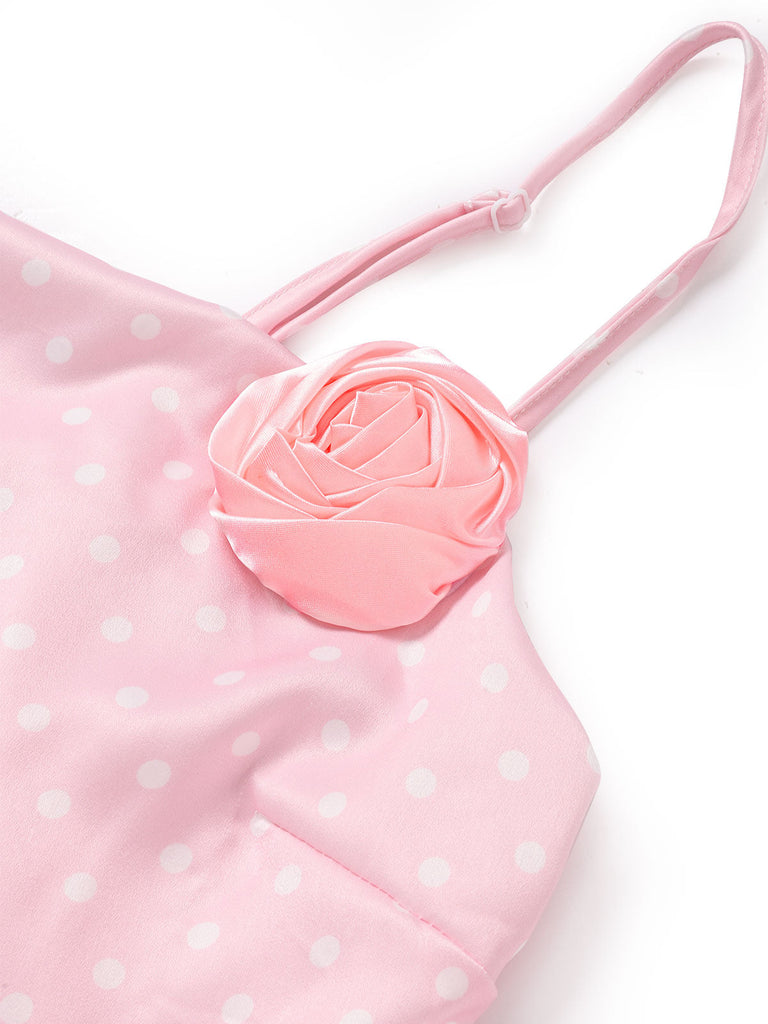 [Prévente] Robe Rose à Pois 3D Rose Satin Sirène Années 1930 8