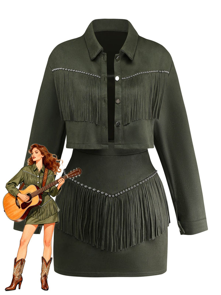 Ensemble Revers Frange Suedette & Moulant Mini Années 1960